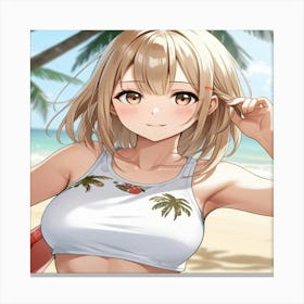 Anime Girl On The Beach 3 Canvas Print