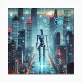 Futuristic Robot In The City Canvas Print