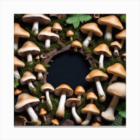 Mushroom Forest On Black Background Canvas Print