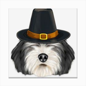 Polish Lowland Sheepdog Wearing Pilgrim Hat Thanksgiving Canvas Print