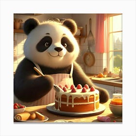 A Panda Bear Baking A Cake In A Sunny Kitchen, Digital Art 2 Canvas Print