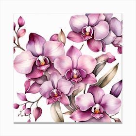 Pattern with mauve Orchid flowers Canvas Print