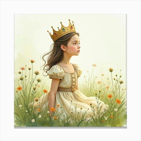 Watercolor Portrait Of Young Queen In A Tranquil, Misty Meadow Canvas Print