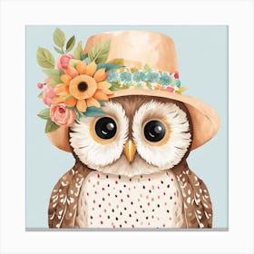 Floral Baby Owl Nursery Illustration (22) Canvas Print