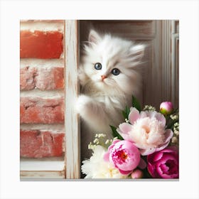 Kitten With Flowers Canvas Print