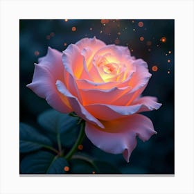 A Dreamy Rose With Petals Of Flowing, Iridescent Light Blooming In A Starlit Garden 1 Canvas Print