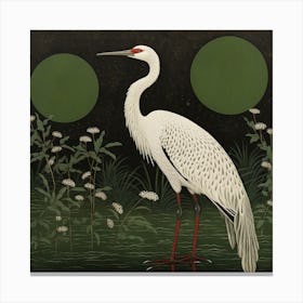 Ohara Koson Inspired Bird Painting Crane 1 Square Canvas Print