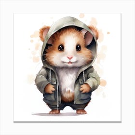 Watercolour Cartoon Hamster In A Hoodie 2 Canvas Print