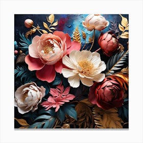 Paper Flowers On A Dark Background Canvas Print