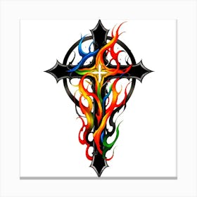 Cross With Flames Canvas Print