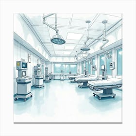 Modern Hospital In Watercolor, With Clean Lines And Advanced Medical Equipment Canvas Print