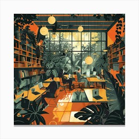 Illustration Of A Library Canvas Print