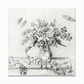 Still Life With Flower Arrangement, Fruits And Insects, Jean Bernard Canvas Print