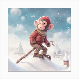 Monkey In The Snow Canvas Print