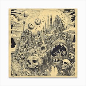 Skulls And Skeletons Sci-Fi City Metal Cover Canvas Print