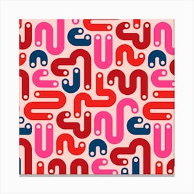 JELLY BEANS Squiggly New Wave Postmodern Abstract 1980s Geometric with Dots in Red Fuchsia Hot Pink Burgundy Dark Blue on Blush Canvas Print