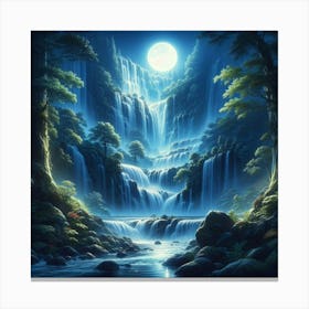 Waterfall At Night 5 Canvas Print