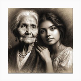 Old Woman And Young Girl 2 Canvas Print