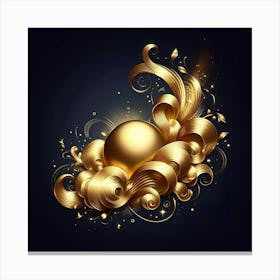 Golden Swirls On Black Background Canvas Print