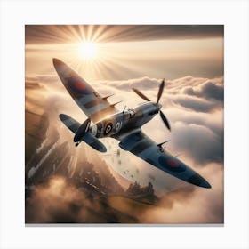 Reach for The Sky - 1/4 (Supermarine Spitfire fighter WW2 sky battle Dunkirk Ace pilot world war 2 clouds combat Airforce Battle of Britain RAF) Canvas Print
