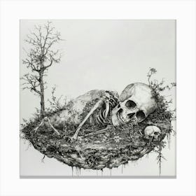 Skeleton In The Grass Canvas Print