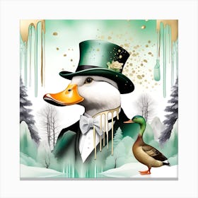 Duck In Top Hat Watercolor Splash Dripping 3 Canvas Print