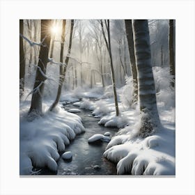 Banks of the Winter Woodland Stream in Snow Canvas Print