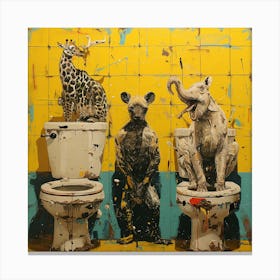 Three Giraffes On Toilets Canvas Print