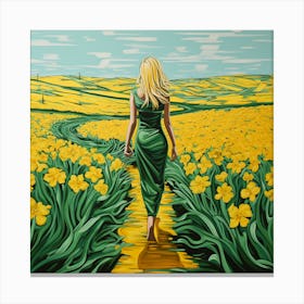 Blonde woman in Yellow Daffodils flowers Canvas Print