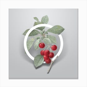 Vintage Cherry Minimalist Flower Geometric Circle on Soft Gray Canvas Print
