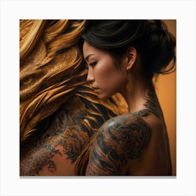 Asian Woman With Dragon Tattoo Canvas Print