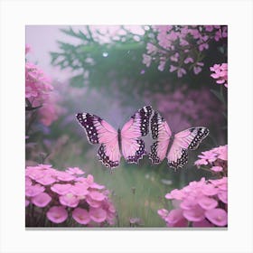 Pink Butterflies In The Garden Canvas Print