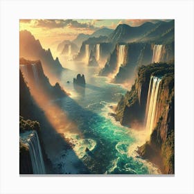 Waterfalls At Sunset Canvas Print