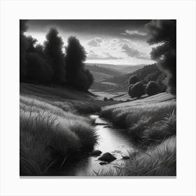 Black And White Landscape Painting 1 Canvas Print