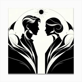 Black And White Portrait Of A Couple Canvas Print