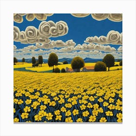 Yellow Flowers In Field With Blue Sky By Jacob Lawrence And Francis Picabia Perfect Composition B (6) Canvas Print