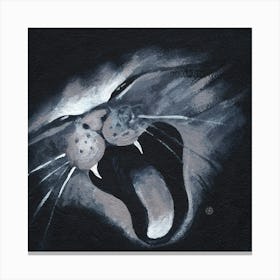 Cat On Black - hand painted artwork print square black and white animal feline dark Canvas Print