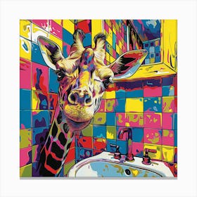 Giraffe In Bathroom Canvas Print