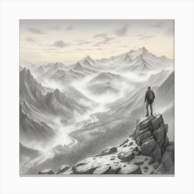 Man On Top Of Mountain art Canvas Print