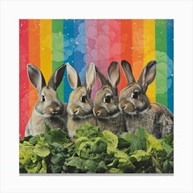 Rainbow Rabbits With Greens 2 Canvas Print