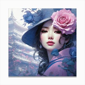 Asian Girl With Roses Canvas Print