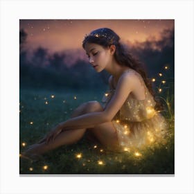 Twilight golden firefly fairy Canvas Print