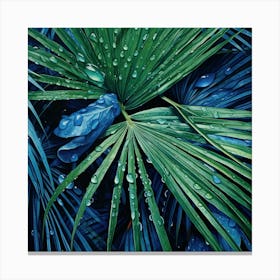 Blue Palm Leaves 2 Canvas Print