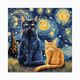 Starry Night Cats 8 Canvas Print