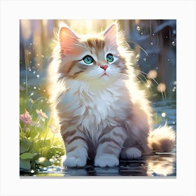 Cute Kitten In The Water Canvas Print