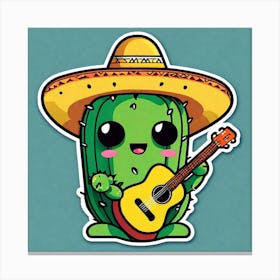 Cactus With Guitar 4 Canvas Print
