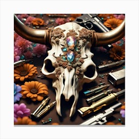 Cow Skull With Flowers Canvas Print