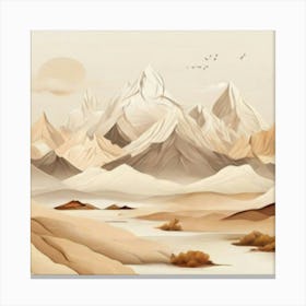 Landscape With mountain range beige Canvas Print