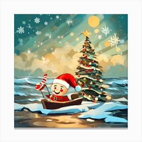 Santa In A Boat Canvas Print