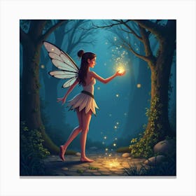 A Fairy Casting A Spell With Glowing Sparkles In A Twilight Forest 1 Canvas Print